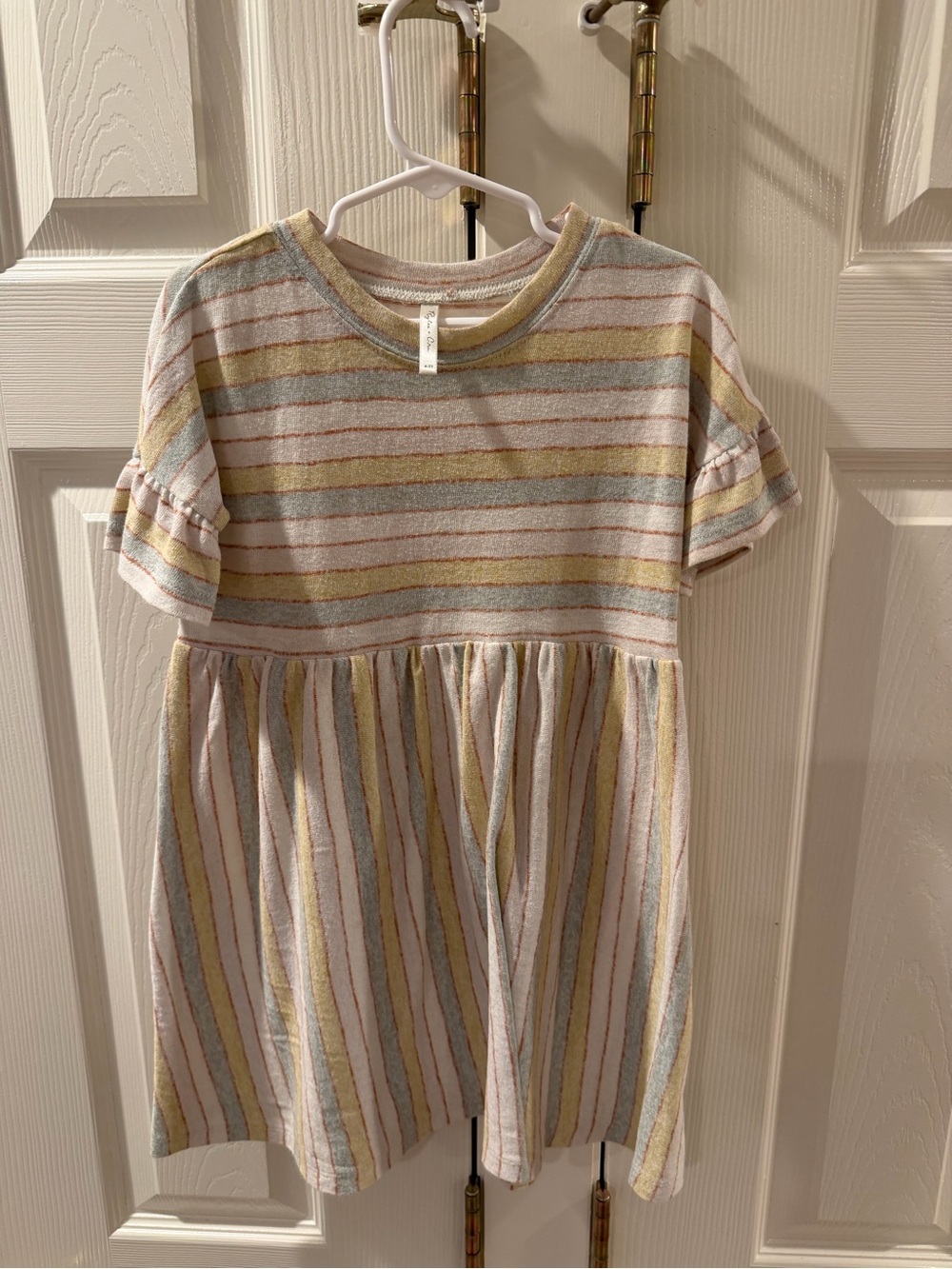 Rylee and Cru Girls' Pastel Striped Short Sleeve Dress - Pink & Yellow